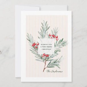 Modern Elegant Botanical Christmas Stripes Holiday Card