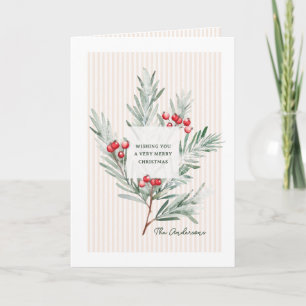 Modern Elegant Botanical Christmas Stripes Holiday Card