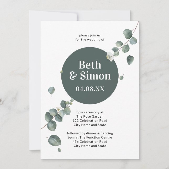 Modern Elegant Botanical Circle Wedding Invitation (Front)