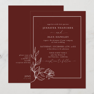 Modern Elegant Botanical Leaves QR Code Wedding In Invitation