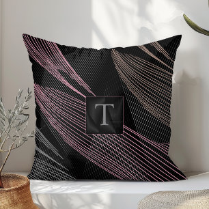 Modern Elegant Botanical Lines Pink Grey Black  Cushion