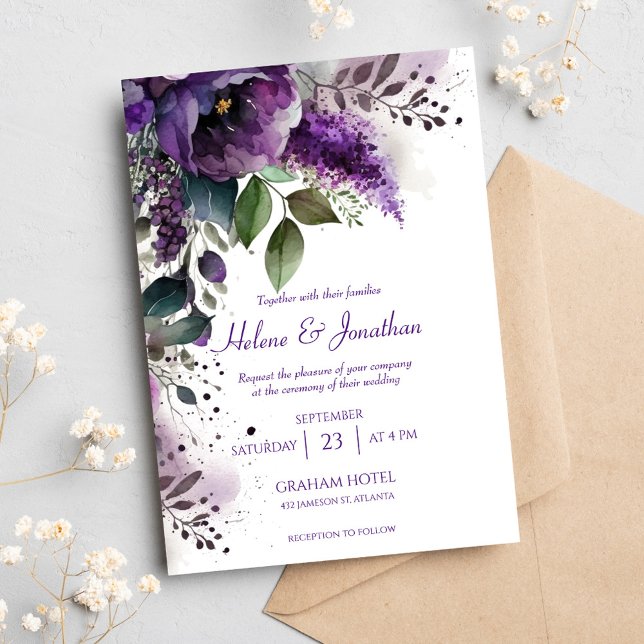 Modern Elegant Botanical Purple Floral Wedding Invitation (Modern Elegant Botanical Purple Floral Wedding Invitation)