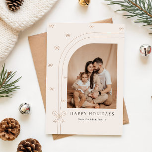 Modern Elegant Bow Family Arch Photo Christmas Holiday Card