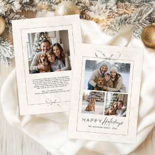 Modern Elegant Bow Family Photo Collage Happy Holiday Card
