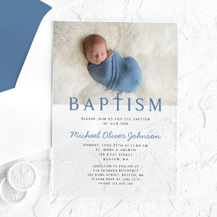 Modern Elegant Boy Photo Baptism Acrylic Invitations