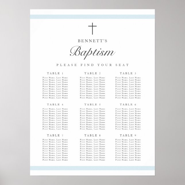 Modern Elegant Boys Baptism Seating Chart (Front)