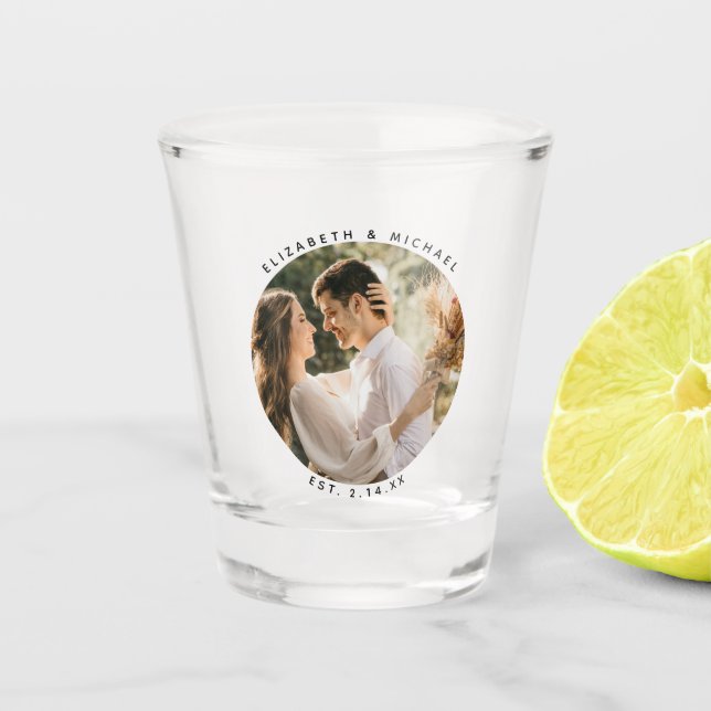 Modern Elegant Bride and Groom Photo Wedding Favou Shot Glass (Front)
