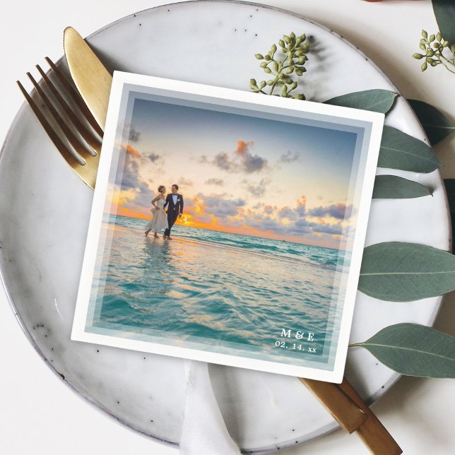 Modern Elegant Bride and Groom Photo Wedding Party Napkin (Creator Uploaded)