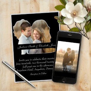 Modern Elegant Bride and Groom Shape Photo Wedding Invitation