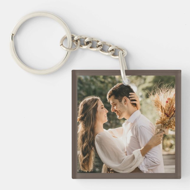 Modern Elegant Bride and Groom Wedding Photo Keych Key Ring (Front)