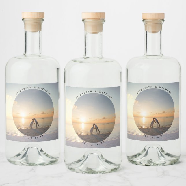 Modern Elegant Bride and Groom Wedding Photo Liquor Bottle Label (Bottles)