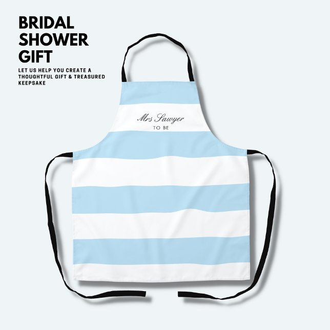Modern Elegant Bride Blue Stripe Bridal Shower Apron (Creator Uploaded)