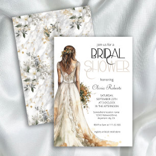 Modern Elegant Bride in Wedding Gown Bridal Shower Invitation
