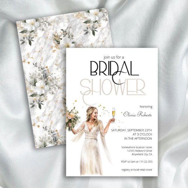 Modern Elegant Bride in Wedding Gown Bridal Shower Invitation (Creator Uploaded)