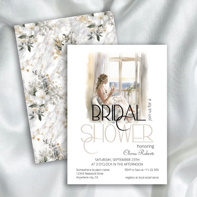 Modern Elegant Bride in Wedding Gown Bridal Shower Invitation (Creator Uploaded)
