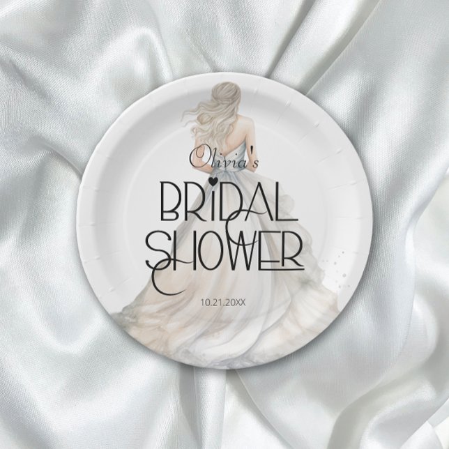 Modern Elegant Bride in Wedding Gown Bridal Shower Paper Plate (Creator Uploaded)