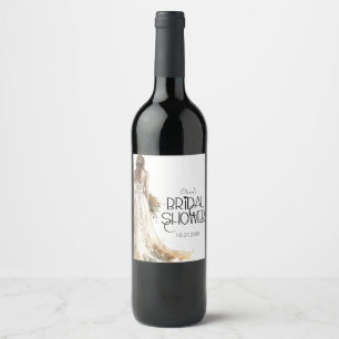 Modern Elegant Bride in Wedding Gown Bridal Shower Wine Label