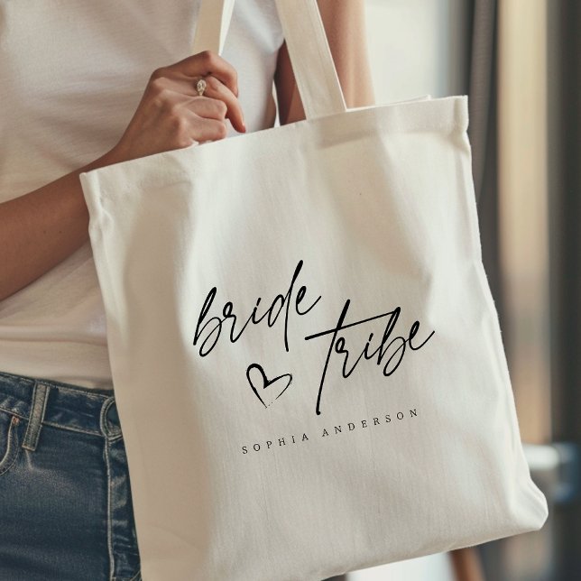 Modern Elegant Bride Tribe Heart Script Typography Tote Bag (Creator Uploaded)