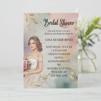 Modern Elegant Bride Wedding Gown Bridal Shower  Invitation