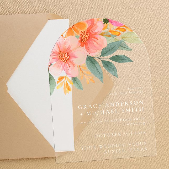 Modern Elegant Bright Floral Wedding Acrylic Invitations (Creator Uploaded)