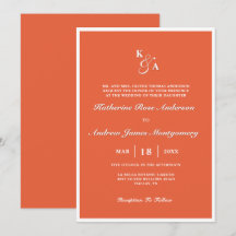 Modern Elegant Bright Orange Monogram Wedding 