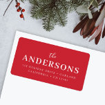 Modern Elegant | Bright Red Christmas Address Label<br><div class="desc">A stylish modern return address label with your surname featured in classic typography paired with handwritten script in white over a gorgeous bright red colour. An elegant,  minimal design to stand out from the crowd this christmas season!</div>