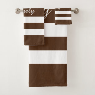 Modern Elegant Brown And White Stripes Pattern Bath Towel Set