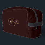 Modern Elegant Brown Gold Monogram Travel Cosmetic Dopp Kit<br><div class="desc">Create your own custom, personalised, beautiful modern elegant faux gold script / typography monogram monogrammed, durable Polyester Poplin, sturdy polyester fabric mens womens kids solid plain dark brown cosmetic makeup toiletry organiser golf beach accessory gym travel dopp kit bag pouch with a zippered closure, two interior mesh pockets - one...</div>
