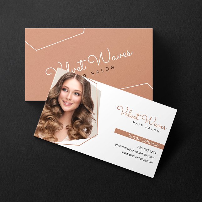 Modern Elegant Brown Hair Stylist Makeup Artist Business Card (Creator Uploaded)