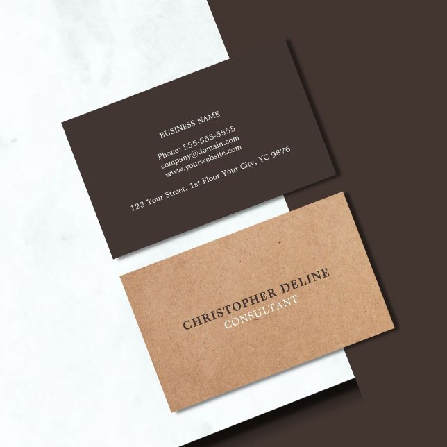 Modern Elegant Brown Printed KraftPaper Consultant Business Card (Creator Uploaded)