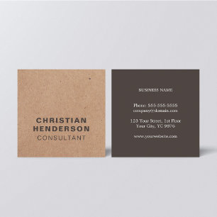 Modern Elegant Brown White Kraft Paper Consultant Square Business Card