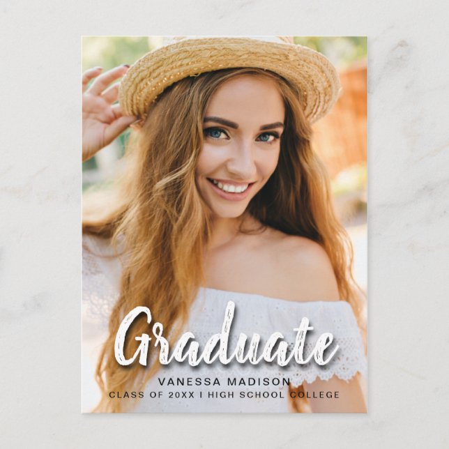 Modern Elegant Brush Script | Trendy Photo Grad Postcard (Front)