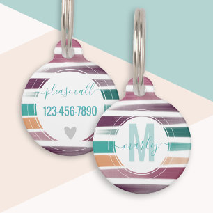 Modern Elegant Brush strokes Dog Name Monogram Pet Tag