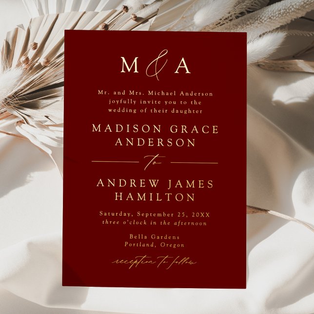 Modern Elegant Burgundy and Gold Monogram Wedding (Creator Uploaded)