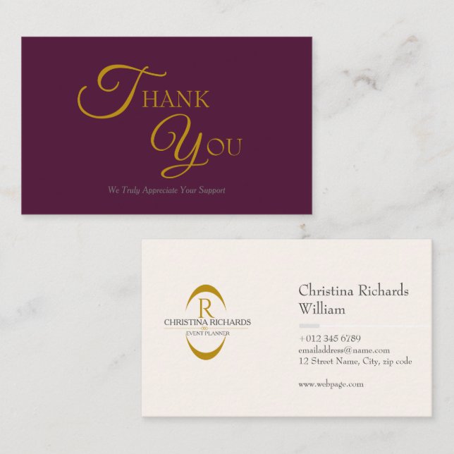 Modern Elegant Burgundy and Gold Thank You Card (Front/Back)