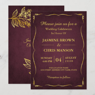 Modern Elegant Burgundy And Gold Wedding Invitati Invitation