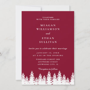 Modern Elegant Burgundy and White Winter Wedding Invitation