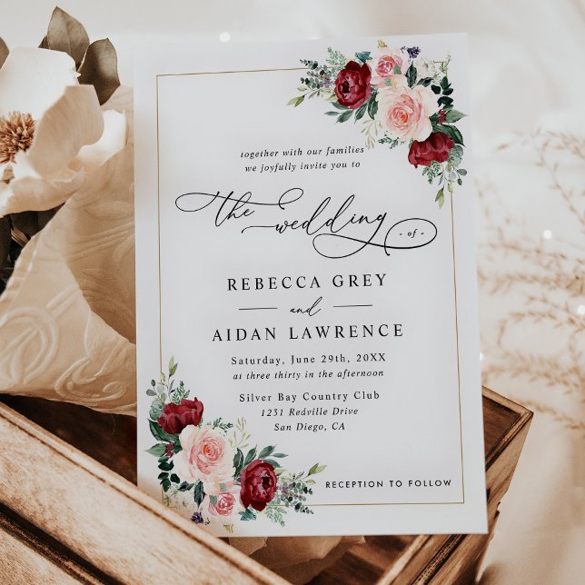 Modern Elegant Burgundy Blush Floral Wedding Invitation (Creator Uploaded)