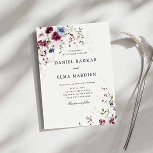 Modern Elegant Burgundy Floral Wedding  Invitation
