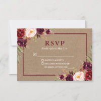 Modern Elegant Burgundy Floral Wedding Kraft