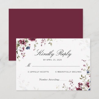 Modern Elegant Burgundy Floral Wedding RSVP Card
