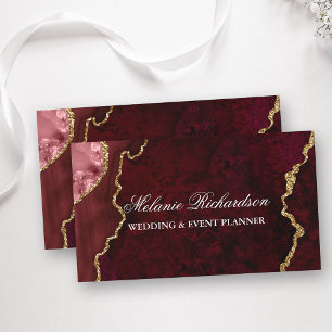 Modern Elegant Burgundy Gold Marble Agate Geode Business Card