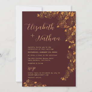 Modern Elegant Burgundy Gold Quote Floral Wedding Invitation