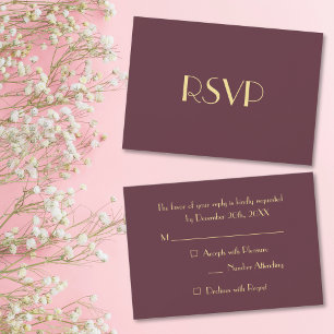 Modern Elegant Burgundy Gold RSVP Invitation Card