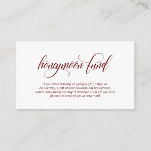 Modern elegant Burgundy Wedding Honeymoon Fund Enclosure Card