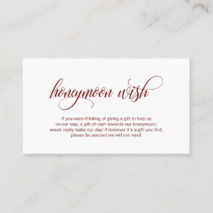 Modern elegant Burgundy, Wedding Honeymoon Wish Enclosure Card