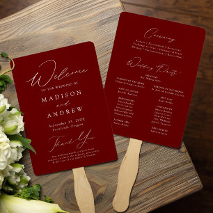 Modern Elegant Burgundy Wedding Program Hand Fan