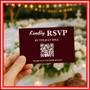 Modern Elegant Burgundy Wedding QR CODE RSVP Card