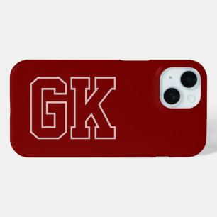 Modern Elegant Burgundy White Monogram Initials iPhone 15 Case
