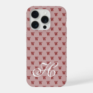 Modern Elegant Burgundy White Monogram Pattern iPhone 15 Pro Case